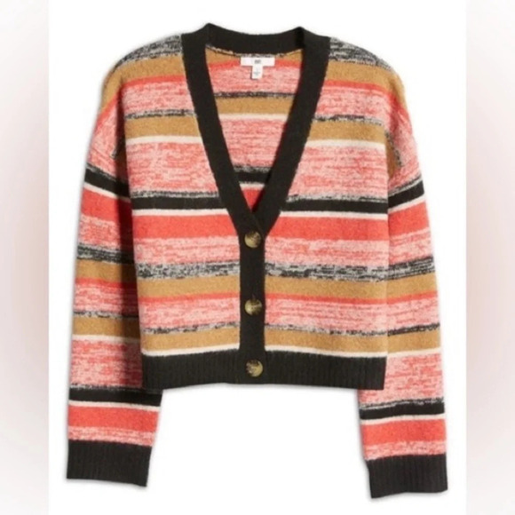 BP Nordstrom Striped Button Down Cardigan Sweater Black Mark Stripe NWT XS - Picture 5 of 5